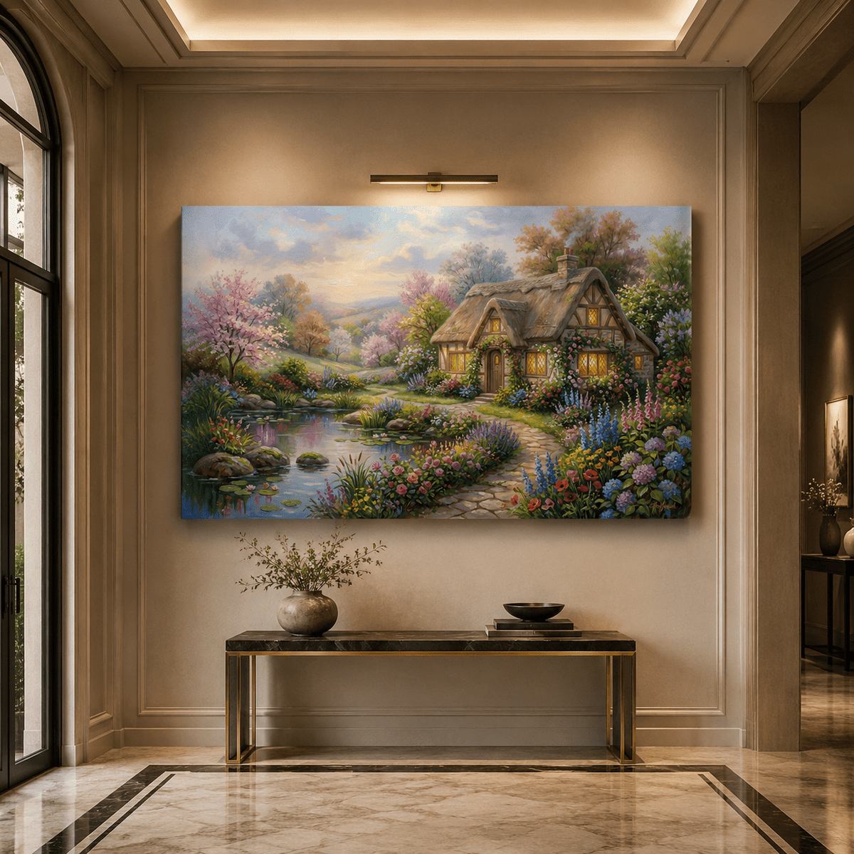 Enchanted Garden Cottage Blooming Spring Countryside Canvas Wall Art – Cottagecore Floral Decor - ART OF ROYALS