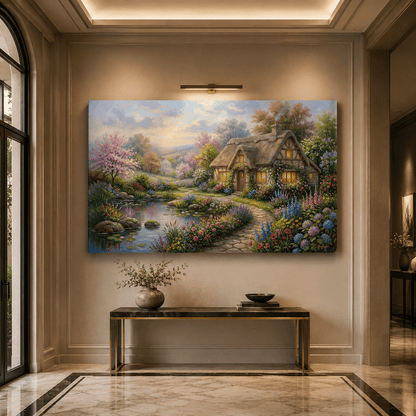 Enchanted Garden Cottage Blooming Spring Countryside Canvas Wall Art – Cottagecore Floral Decor - ART OF ROYALS