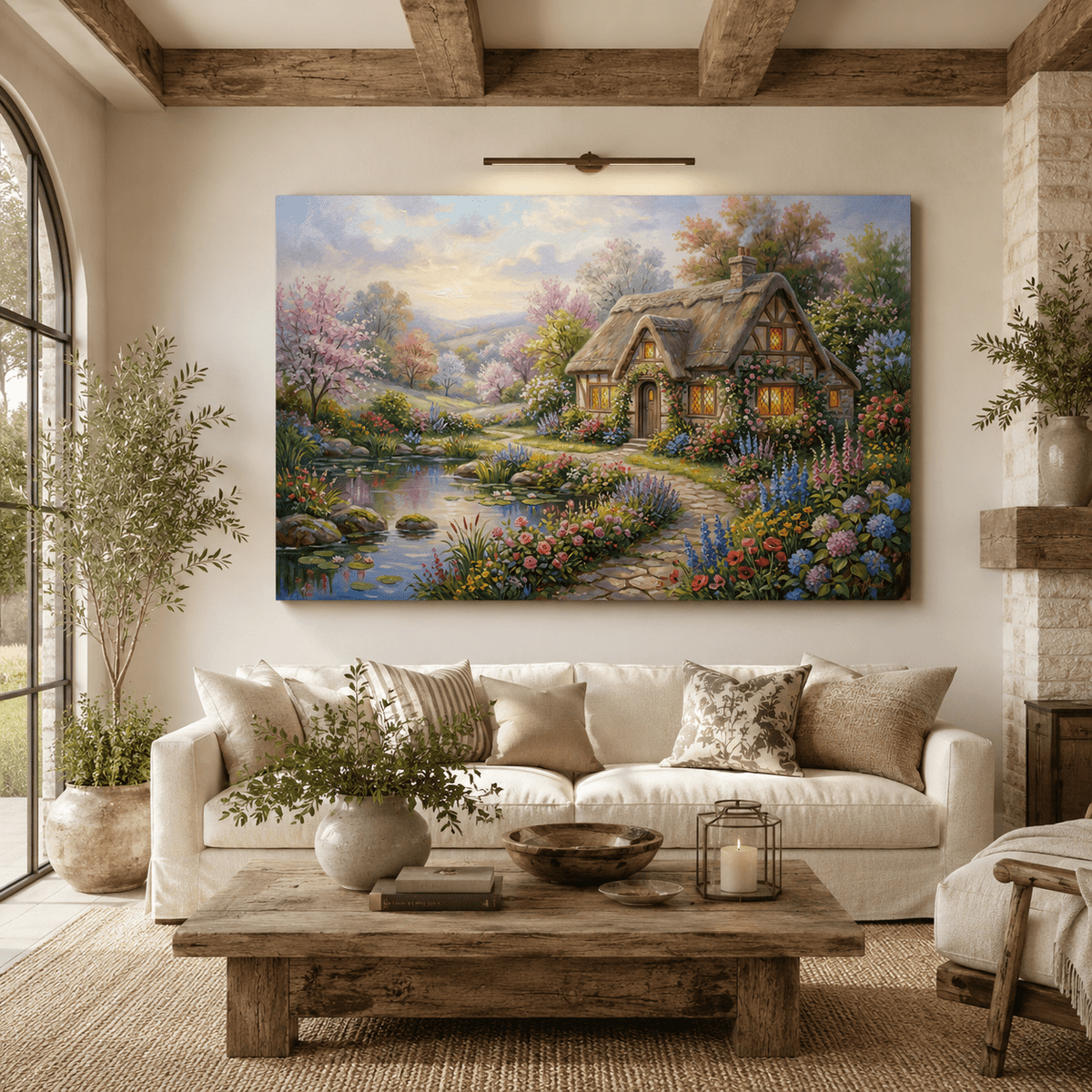 Enchanted Garden Cottage Blooming Spring Countryside Canvas Wall Art – Cottagecore Floral Decor - ART OF ROYALS
