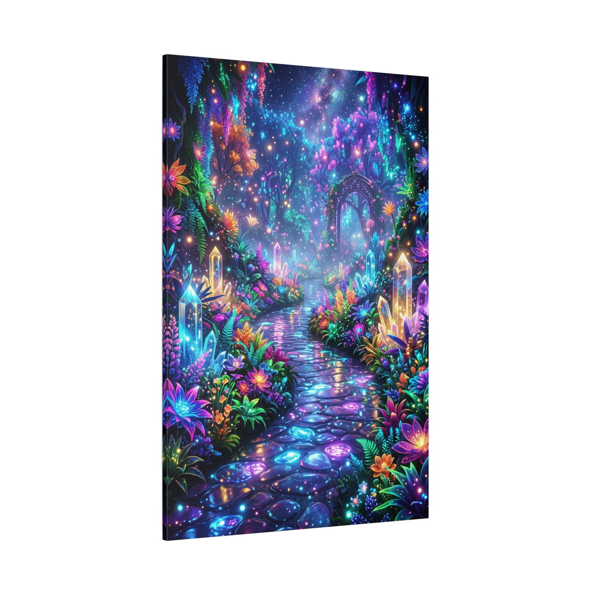Enchanted Neon Garden Path Canvas Wall Art – Magical Fantasy Dreamscape & Glowing Floral Artwork - ART OF ROYALS