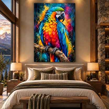 Colorful Macaw Parrot Wrapped Canvas Wall Art – Vibrant Tropical Bird Portrait