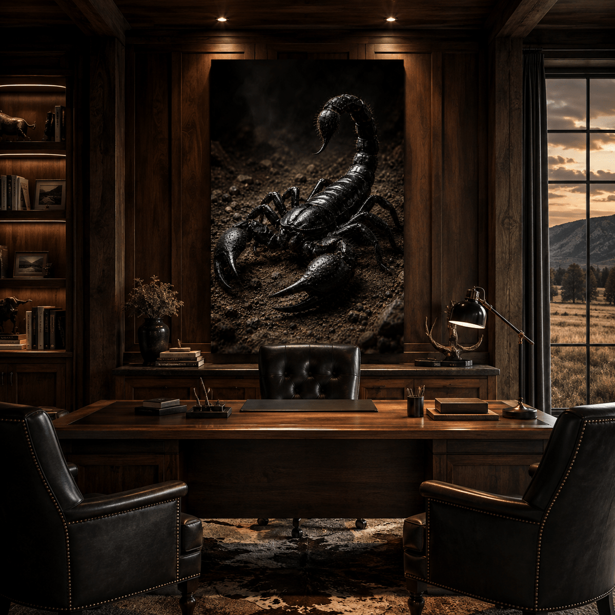 Black Scorpion Wrapped Canvas Wall Art – Dark Desert Arachnid Wildlife Print - ART OF ROYALS