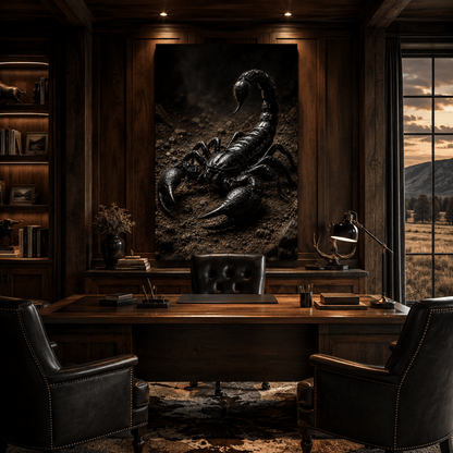 Black Scorpion Wrapped Canvas Wall Art – Dark Desert Arachnid Wildlife Print - ART OF ROYALS