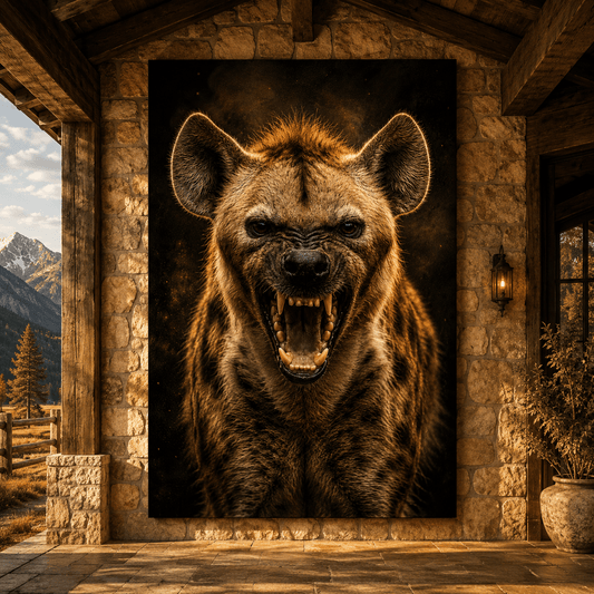 Snarling Hyena Wrapped Canvas Wall Art – Fierce Spotted Hyena Wildlife Portrait Print - ART OF ROYALS