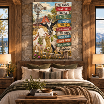 Inspirational Goat Farm Wrapped Canvas Wall Art – Positive Rustic Farmhouse Quote Decor