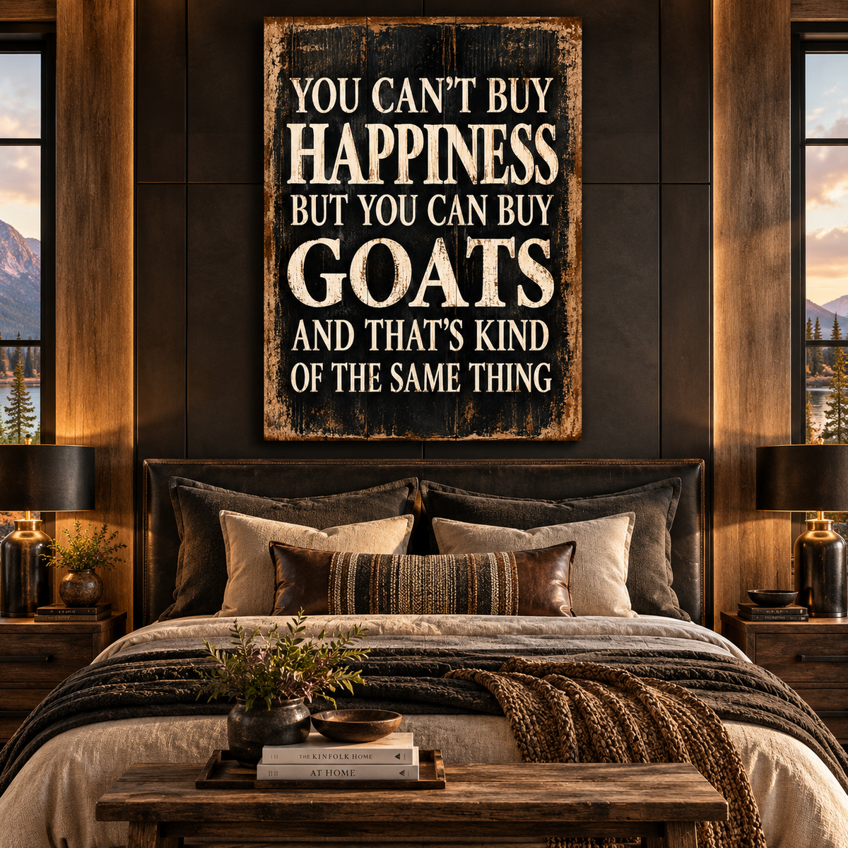 Funny Goat Quote Wrapped Canvas Wall Art – “You Can’t Buy Happiness, But You Can Buy Goats” Farmhouse Decor