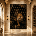 Fierce Tiger Escaping Vintage Circus Cage Wrapped Canvas Wall Art – Dramatic Big Cat Wildlife Print