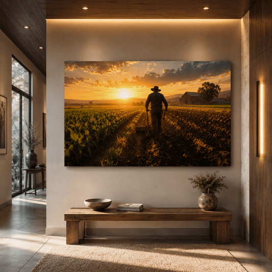 Fields of Promise – Rustic Farmer Sunset Canvas Wall Art - ART OF ROYALS