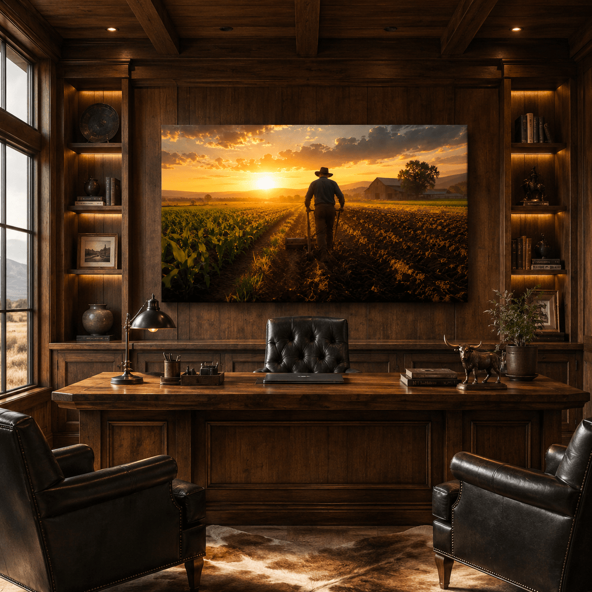 Fields of Promise – Rustic Farmer Sunset Canvas Wall Art - ART OF ROYALS