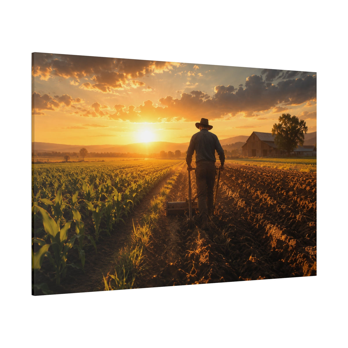 Fields of Promise – Rustic Farmer Sunset Canvas Wall Art - ART OF ROYALS