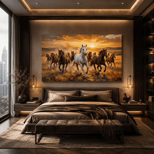 Freedom at Sunset Running Herd Canvas Wall Art – Wild Horses Sunset Landscape Decor - ART OF ROYALS