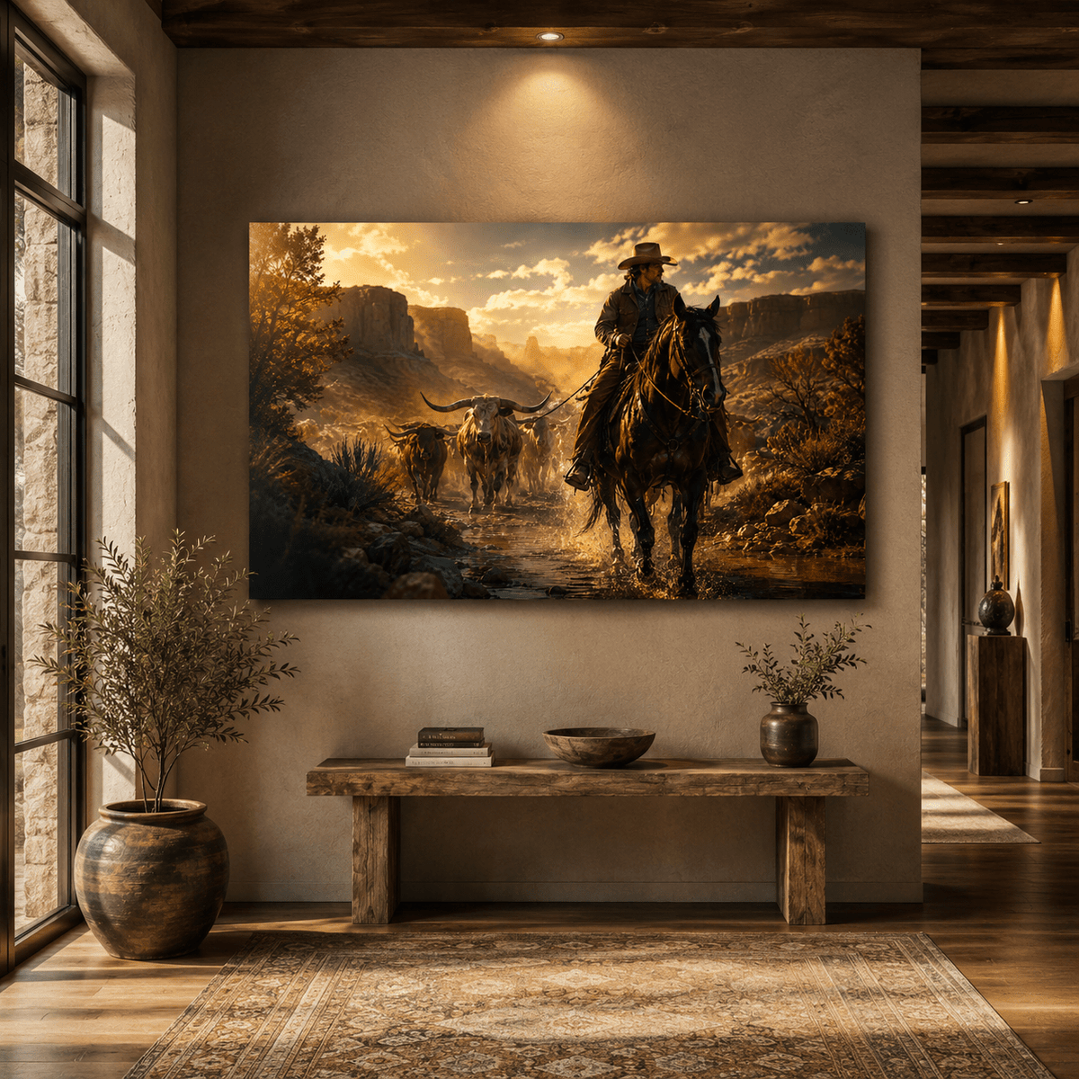 Frontier Crossing – Cowboy Cattle Drive Canvas Wall Art - ART OF ROYALS