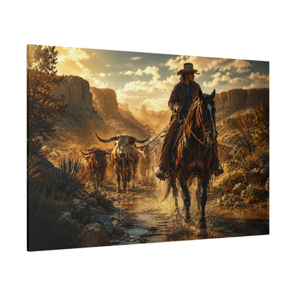 Frontier Crossing – Cowboy Cattle Drive Canvas Wall Art - ART OF ROYALS