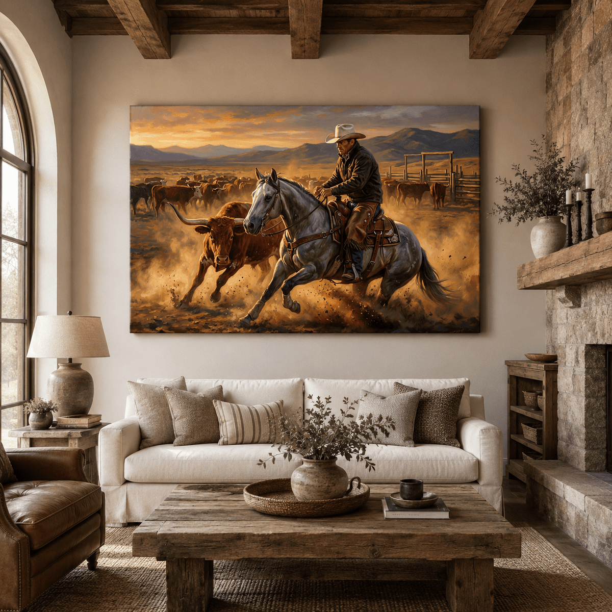 Frontier Precision – Cowboy Cutting Horse Canvas Wall Art - ART OF ROYALS