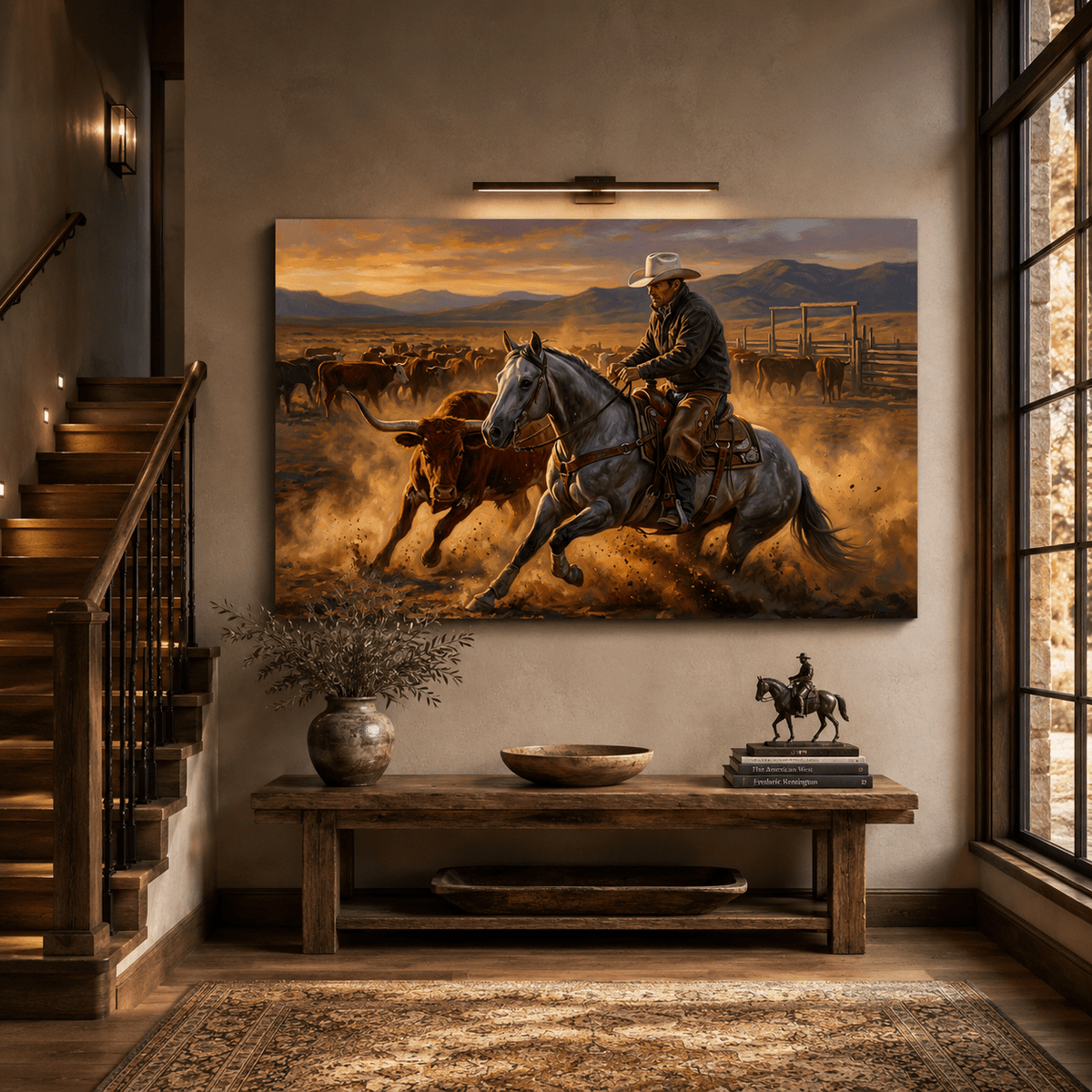 Frontier Precision – Cowboy Cutting Horse Canvas Wall Art - ART OF ROYALS