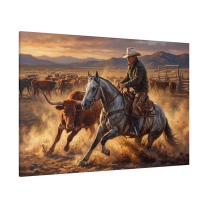 Frontier Precision – Cowboy Cutting Horse Canvas Wall Art - ART OF ROYALS