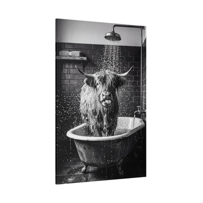 Funny Highland Cow Bathroom Canvas Wall Art – Black and White Farmhouse Shower Decor - ART OF ROYALS