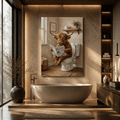Funny Highland Cow Bathroom Canvas Wall Art – Farmhouse Cow Toilet Humor Decor