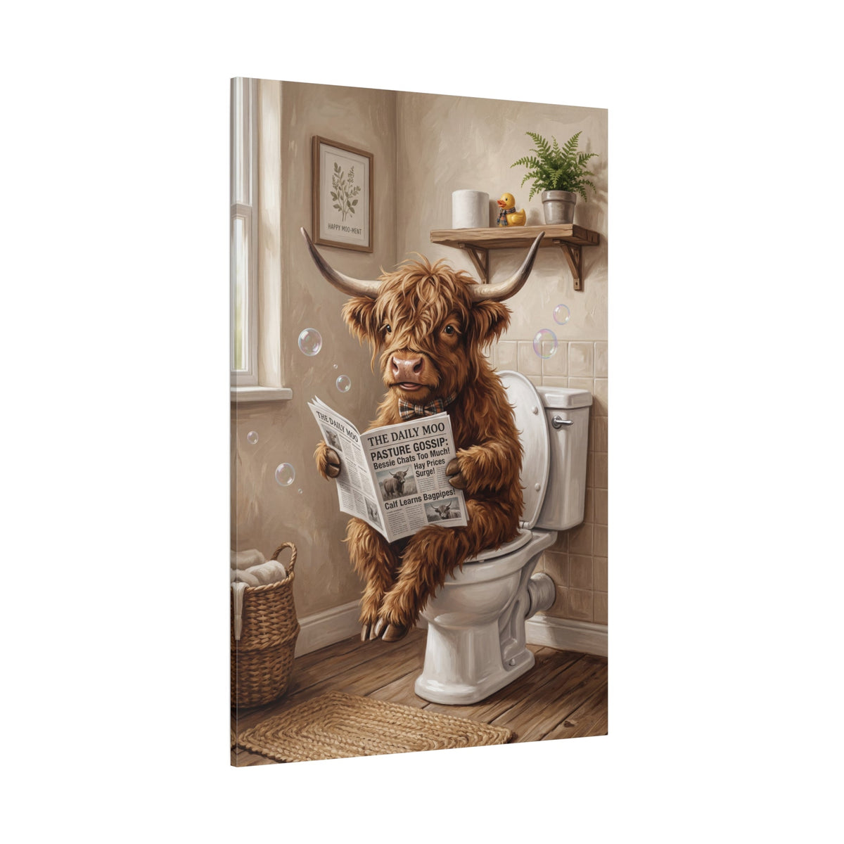 Funny Highland Cow Bathroom Canvas Wall Art – Farmhouse Cow Toilet Humor Decor - ART OF ROYALS