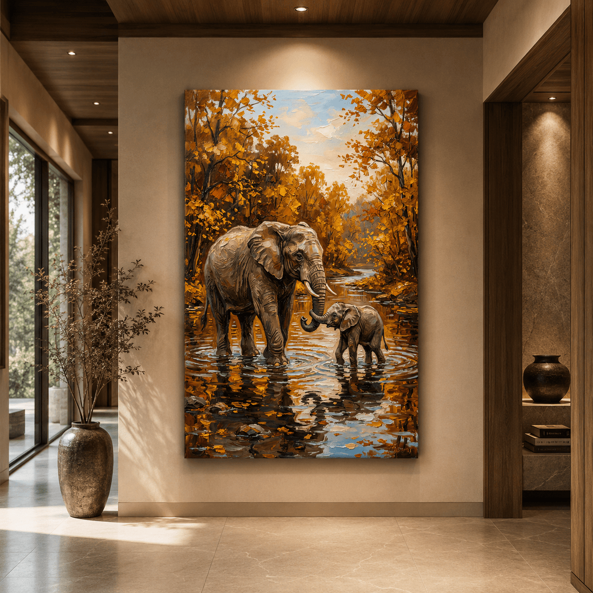 Golden Bond Elephant Mother and Baby Canvas Wall Art – Heartwarming Wildlife Family Decor - ART OF ROYALS