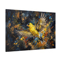 Golden Flight Burst Abstract Yellow Canary Bird Canvas Wall Art – Modern Bird Artwork