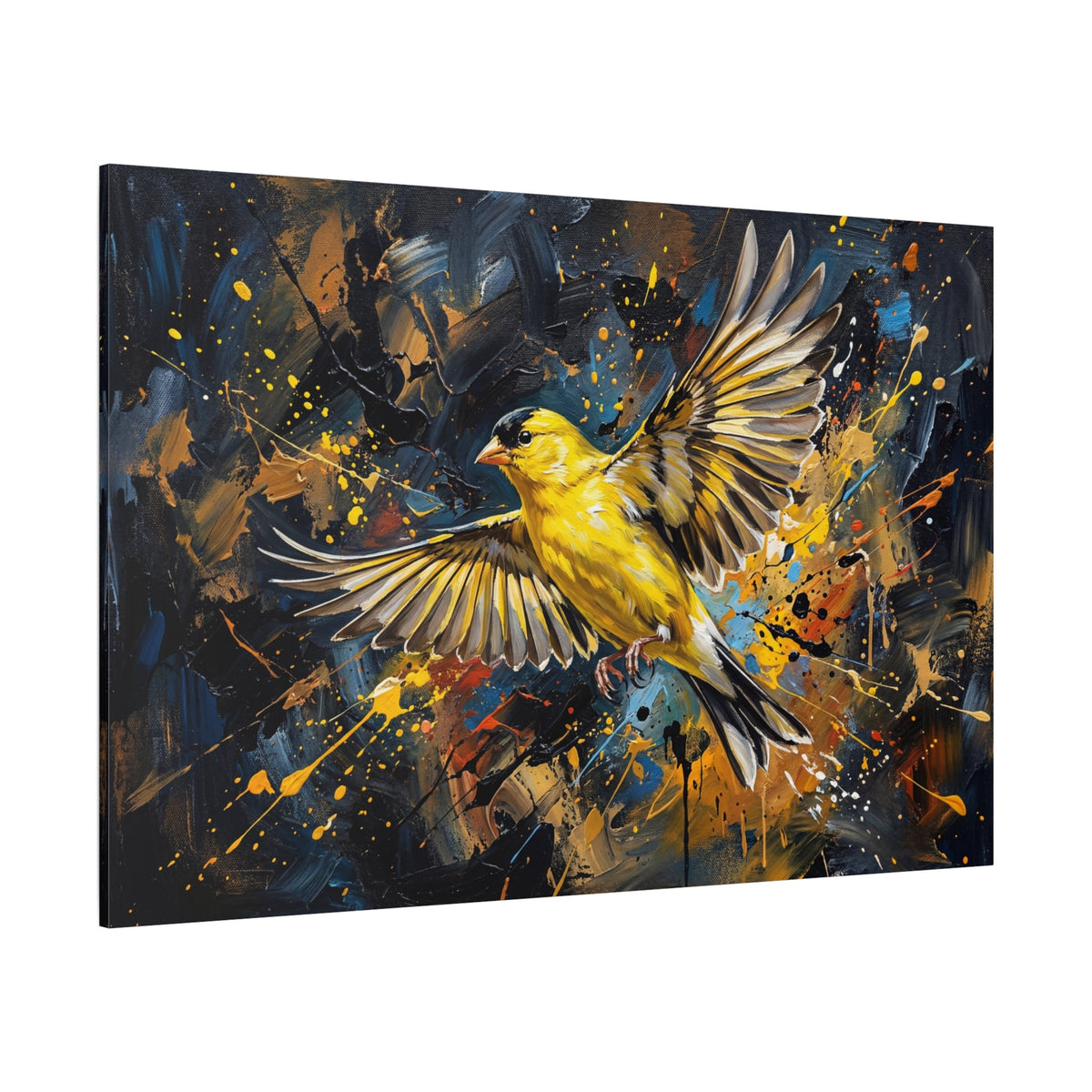 Golden Flight Burst Abstract Yellow Canary Bird Canvas Wall Art – Modern Bird Artwork - ART OF ROYALS