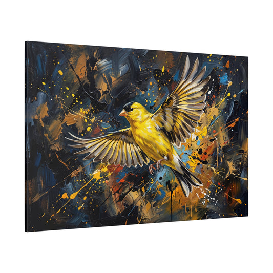 Golden Flight Burst Abstract Yellow Canary Bird Canvas Wall Art – Modern Bird Artwork - ART OF ROYALS