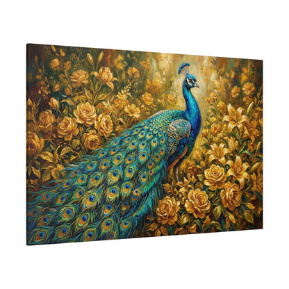 Golden Garden Peacock Canvas Wall Art – Luxury Floral Bird Decor for Elegant Interiors - ART OF ROYALS