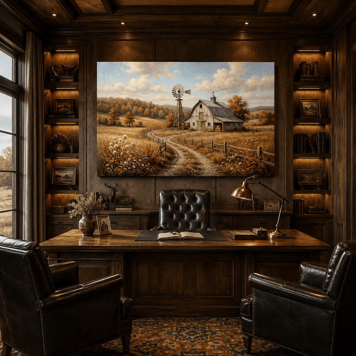 Golden Harvest Path Canvas Wall Art – Rustic Barn & Windmill Farmhouse Landscape Decor - ART OF ROYALS