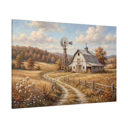 Golden Harvest Path Canvas Wall Art – Rustic Barn & Windmill Farmhouse Landscape Decor - ART OF ROYALS