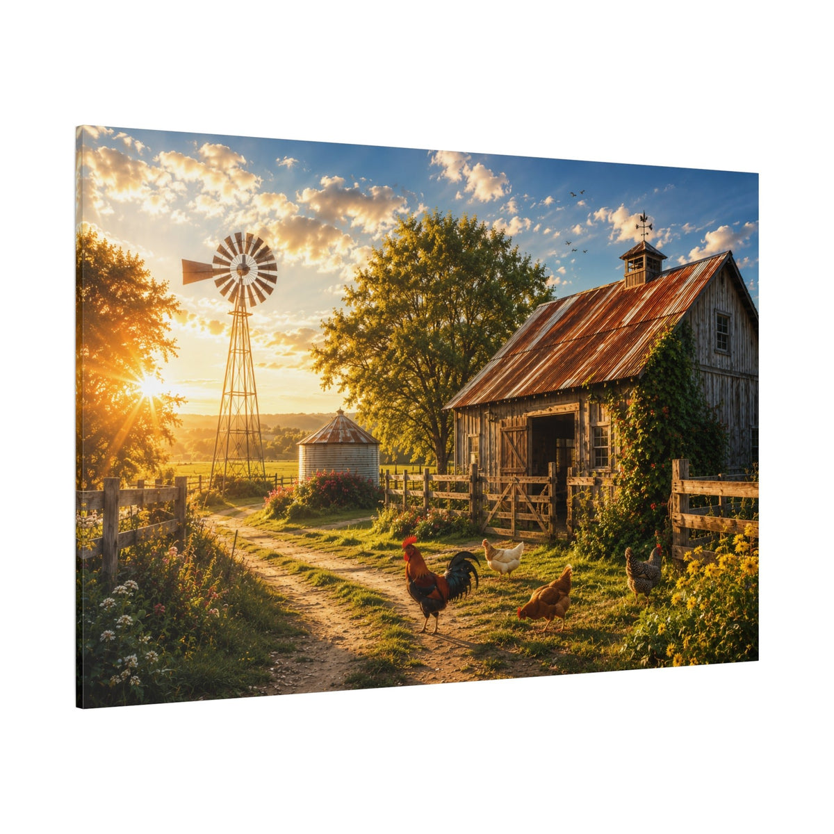 Golden Homestead Sunrise – Rustic Farmhouse Canvas Wall Art - ART OF ROYALS