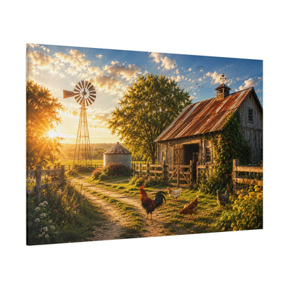 Golden Homestead Sunrise – Rustic Farmhouse Canvas Wall Art - ART OF ROYALS