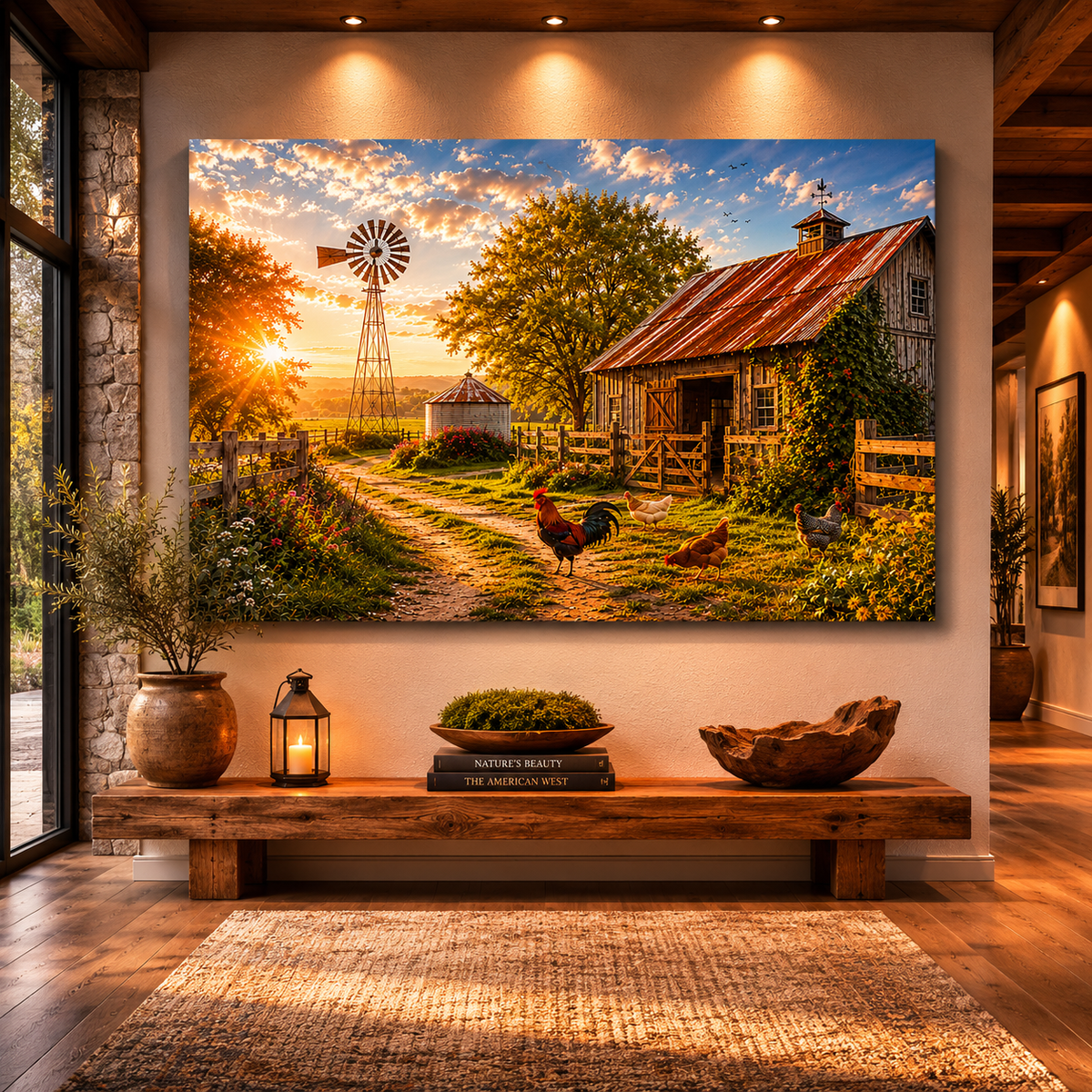 Golden Homestead Sunrise – Rustic Farmhouse Canvas Wall Art - ART OF ROYALS