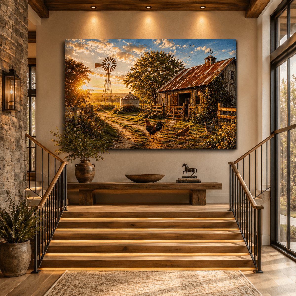 Golden Homestead Sunrise – Rustic Farmhouse Canvas Wall Art - ART OF ROYALS