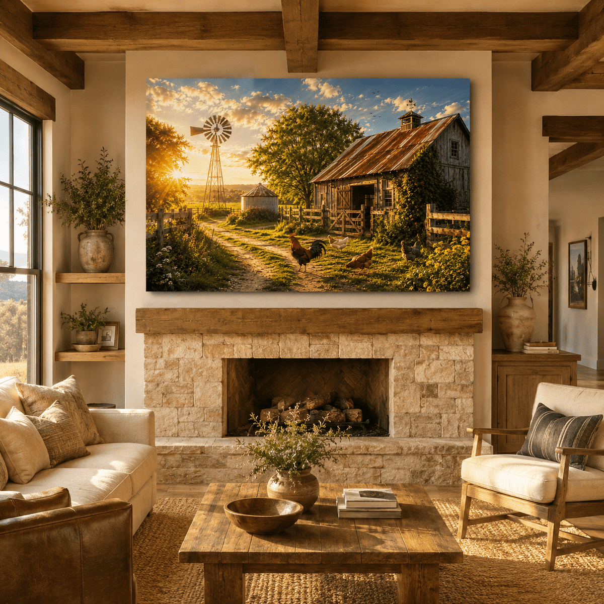 Golden Homestead Sunrise – Rustic Farmhouse Canvas Wall Art - ART OF ROYALS