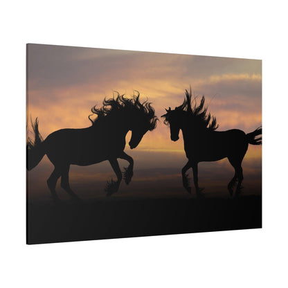 Golden Horizon Horses Canvas Art – Majestic Silhouettes at Dusk - ART OF ROYALS
