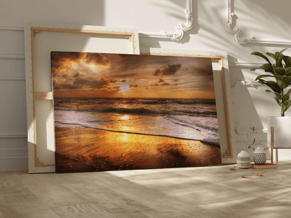 Golden Horizon – Tranquil Sunset Over the Shore - ART OF ROYALS