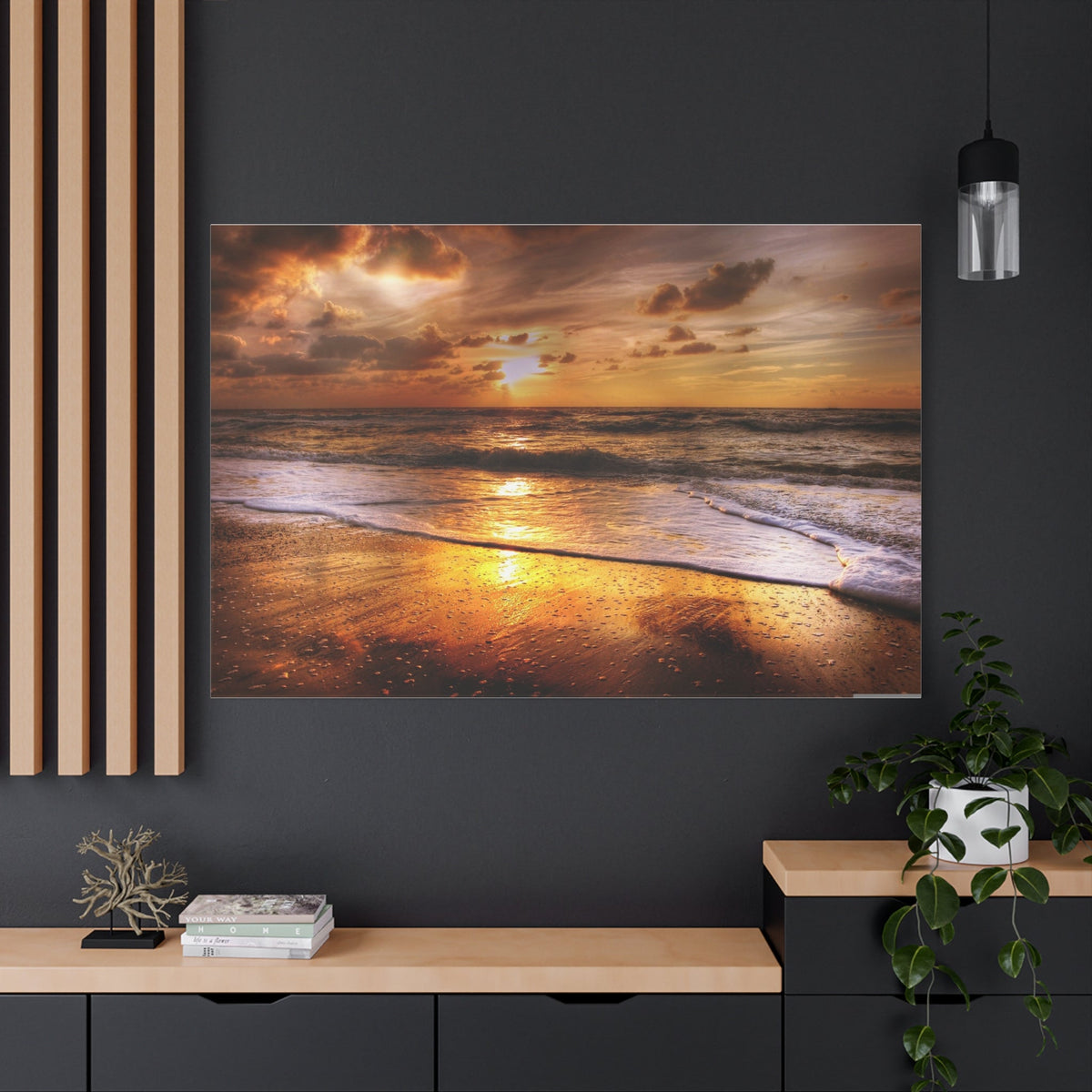 Golden Horizon – Tranquil Sunset Over the Shore - ART OF ROYALS