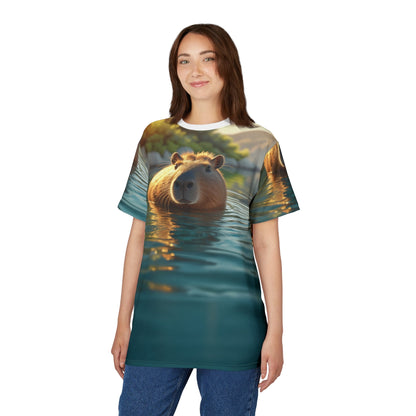 Golden Hour Serenity: Capybara Floating in Water - ART OF ROYALS
