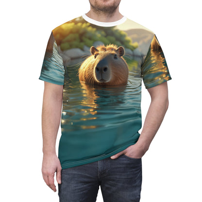 Golden Hour Serenity: Capybara Floating in Water - ART OF ROYALS