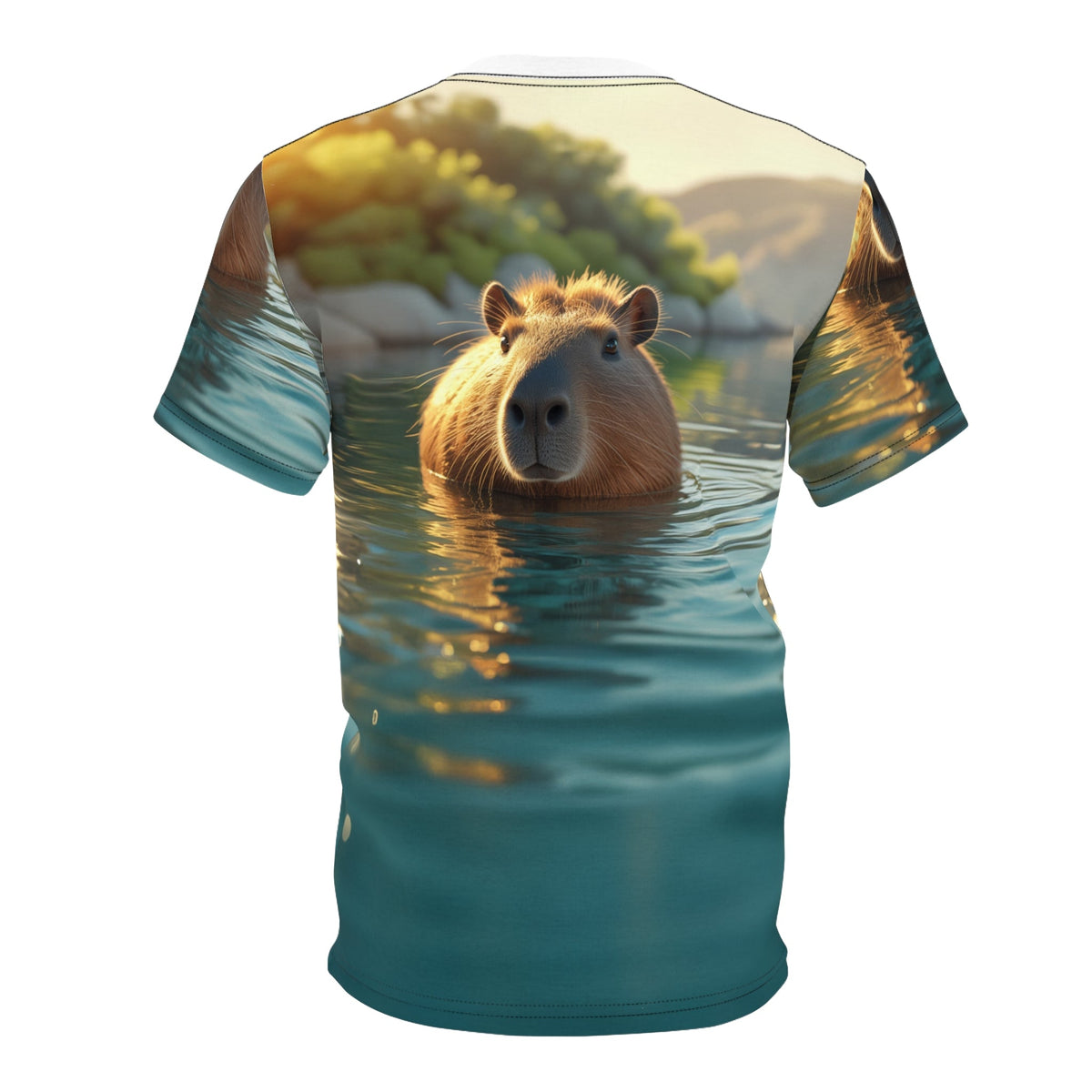 Golden Hour Serenity: Capybara Floating in Water - ART OF ROYALS