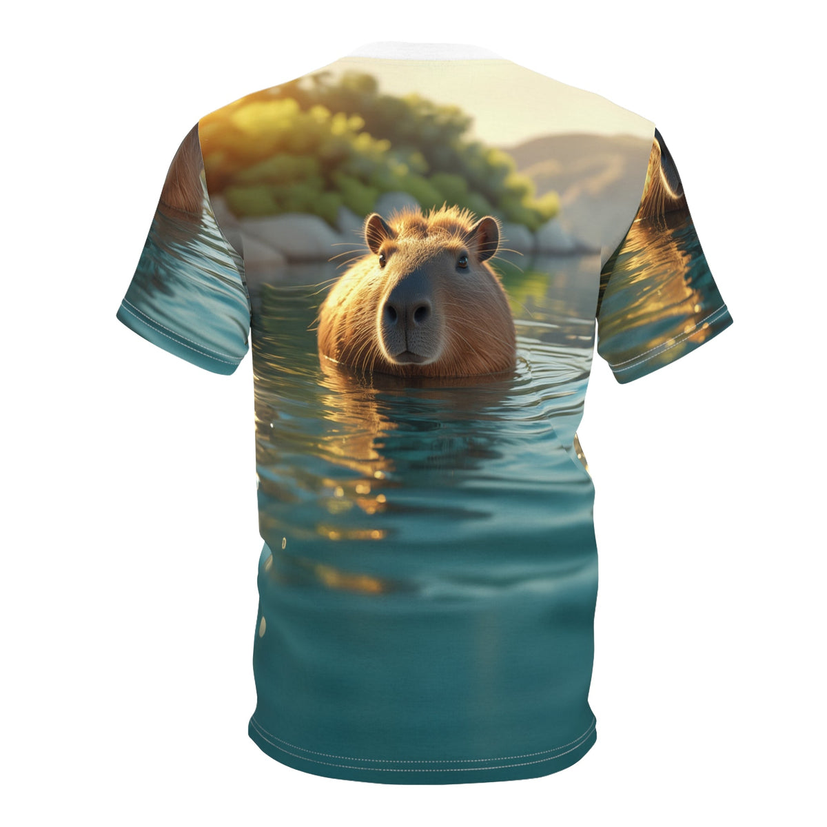 Golden Hour Serenity: Capybara Floating in Water - ART OF ROYALS