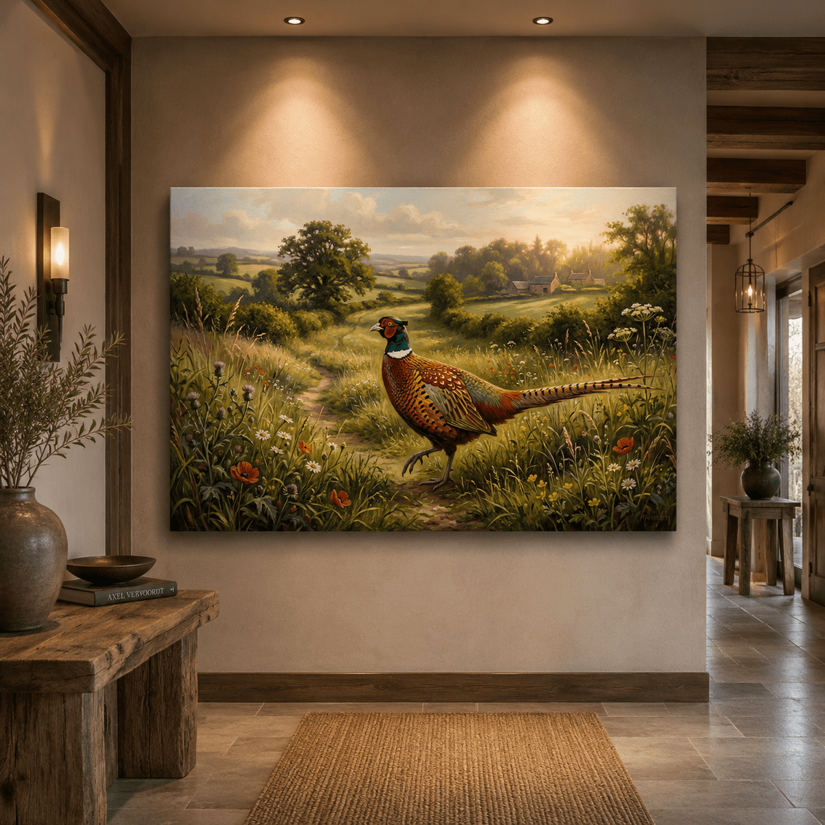 Golden Meadow Pheasant Countryside Wildlife Canvas Wall Art – Rustic Farmhouse Decor - ART OF ROYALS