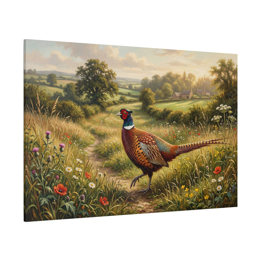 Golden Meadow Pheasant Countryside Wildlife Canvas Wall Art – Rustic Farmhouse Decor - ART OF ROYALS