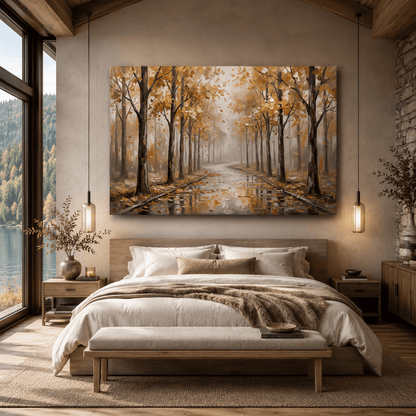 Golden Silence Autumn Forest Canvas Wall Art – Misty Nature Landscape Decor for Peaceful Interiors - ART OF ROYALS