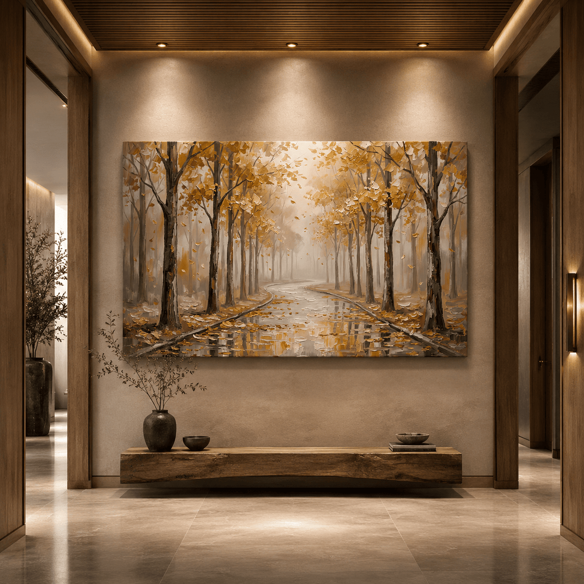 Golden Silence Autumn Forest Canvas Wall Art – Misty Nature Landscape Decor for Peaceful Interiors - ART OF ROYALS