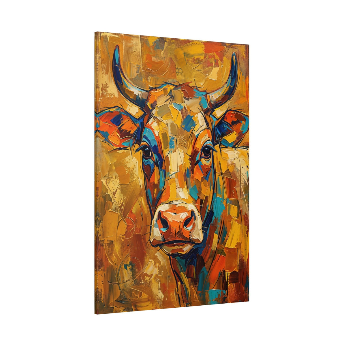 Golden Spirit Abstract Colorful Cow Canvas Wall Art – Modern Farmhouse Animal Decor - ART OF ROYALS