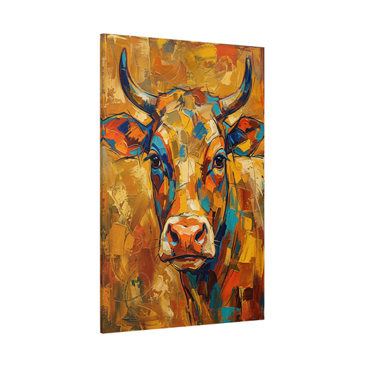 Golden Spirit Abstract Colorful Cow Canvas Wall Art – Modern Farmhouse Animal Decor - ART OF ROYALS