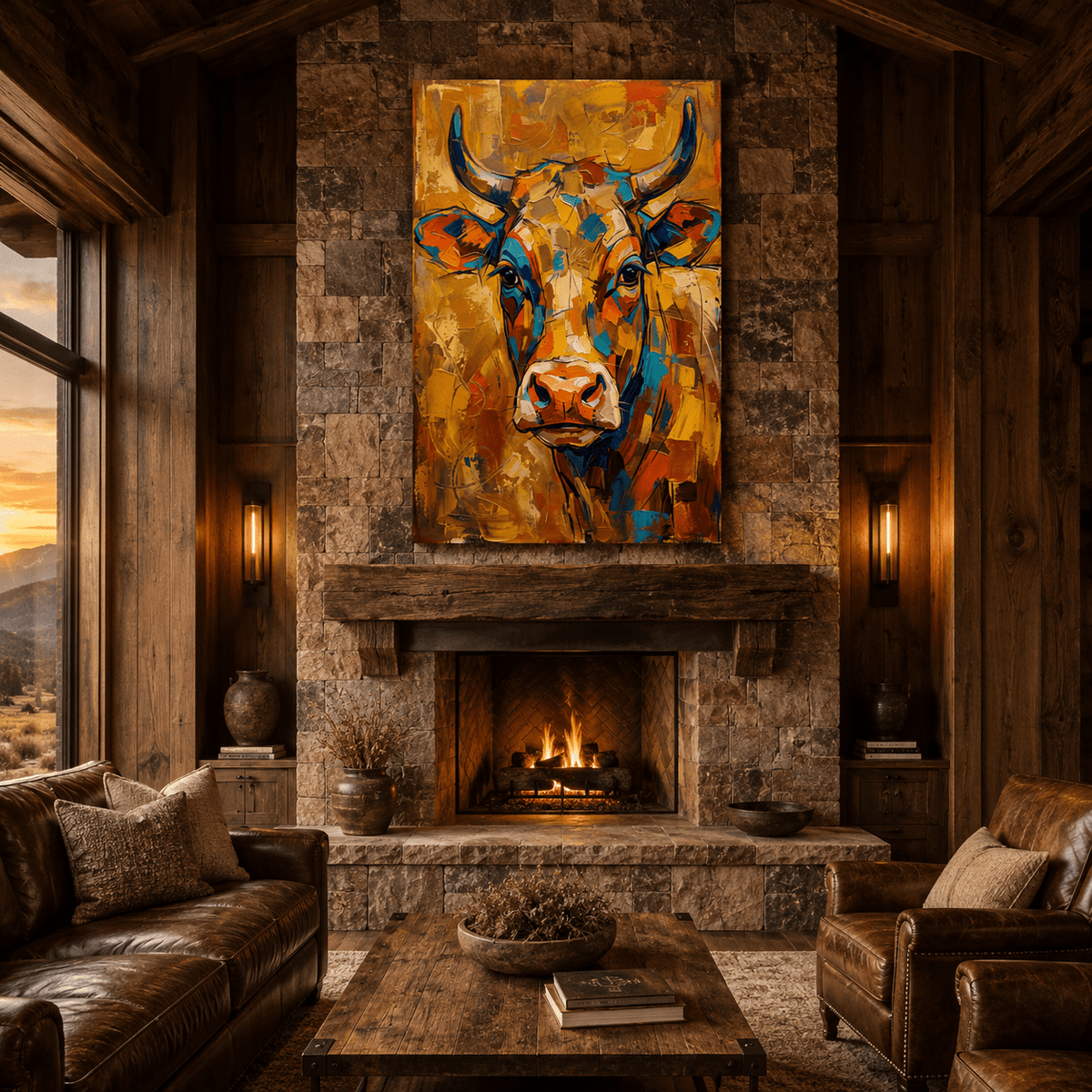 Golden Spirit Abstract Colorful Cow Canvas Wall Art – Modern Farmhouse Animal Decor - ART OF ROYALS