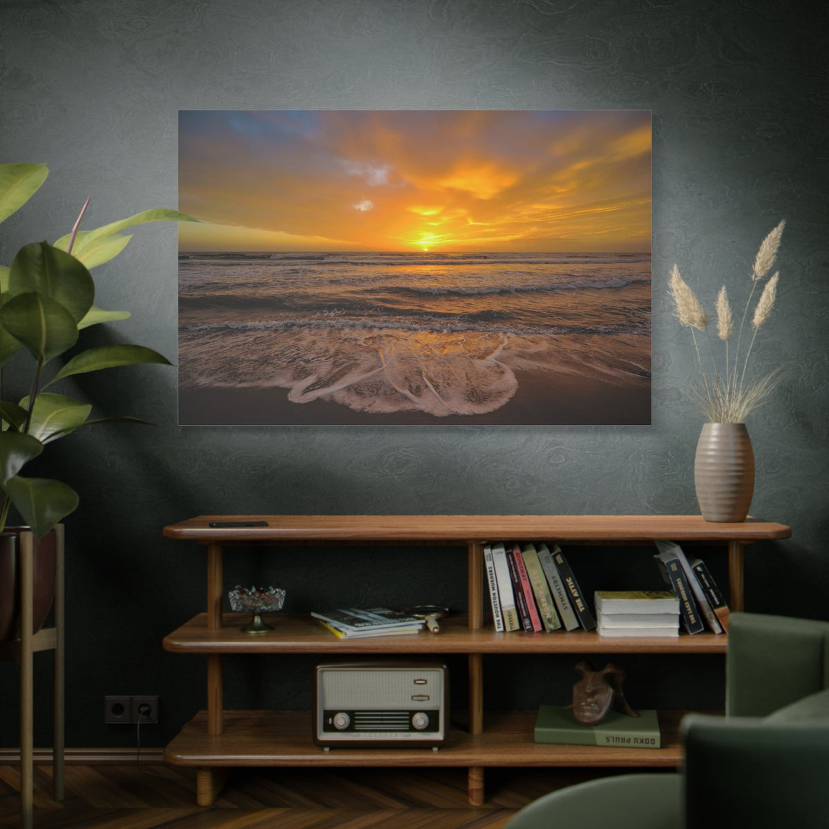 Golden Sunset Over Ocean Waves – Serene Beachscape - ART OF ROYALS